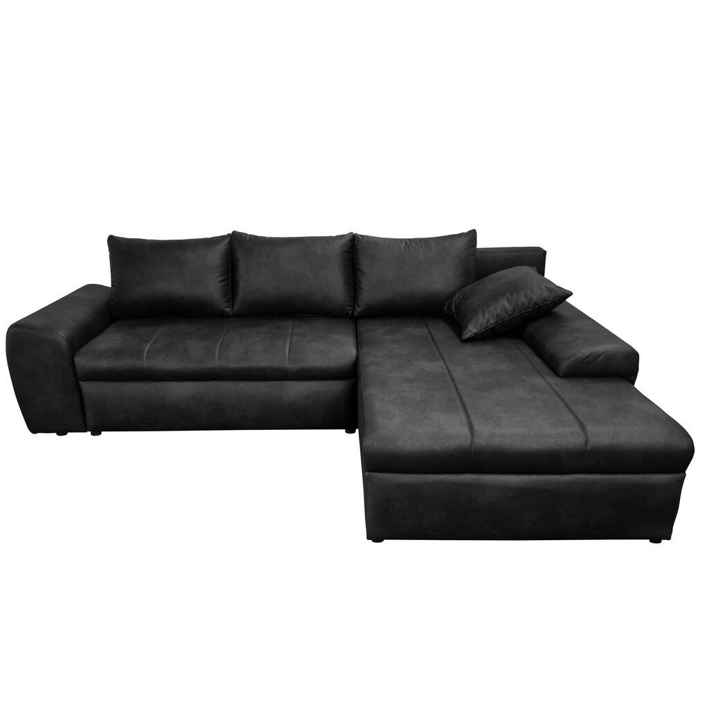 luma-home ROHOVÁ POHOVKA s funkcí rozkládání, úložným prostorem, otomanem vpravo, Š266/H186/V90 cm, mikrovlákno s koženým vzhledem, vintage černá / 18