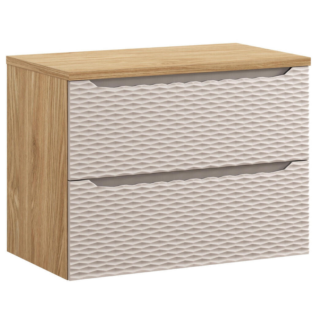 Badplaats SKŘÍŇKA POD UMYVADLO Ocean 2 zásuvky cashmere s dub - 80 x 46 x 59 cm