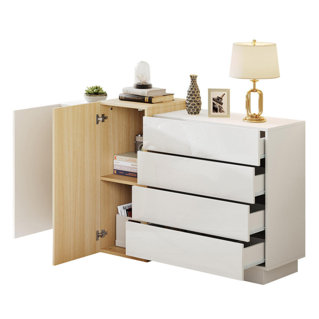 OKWISH BOČNÍ skříň 140/35/76,5 cm bílá z MDF s push-to-open a úložnými zásuvkami