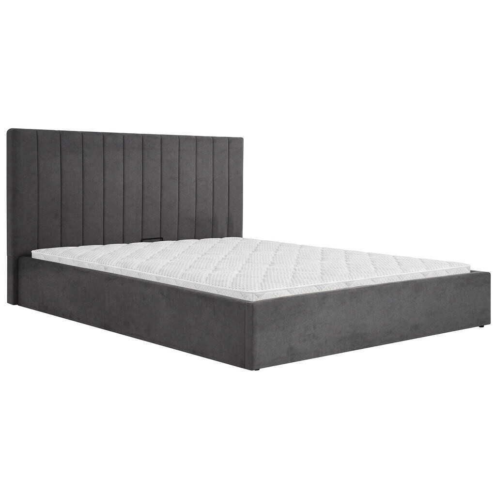 Beautysofa ČALOUNĚNÁ POSTEL Melvio, dvojlůžko 180 × 200 cm s úložným prostorem a pěnovou matrací 10 cm, tmavě šedá
