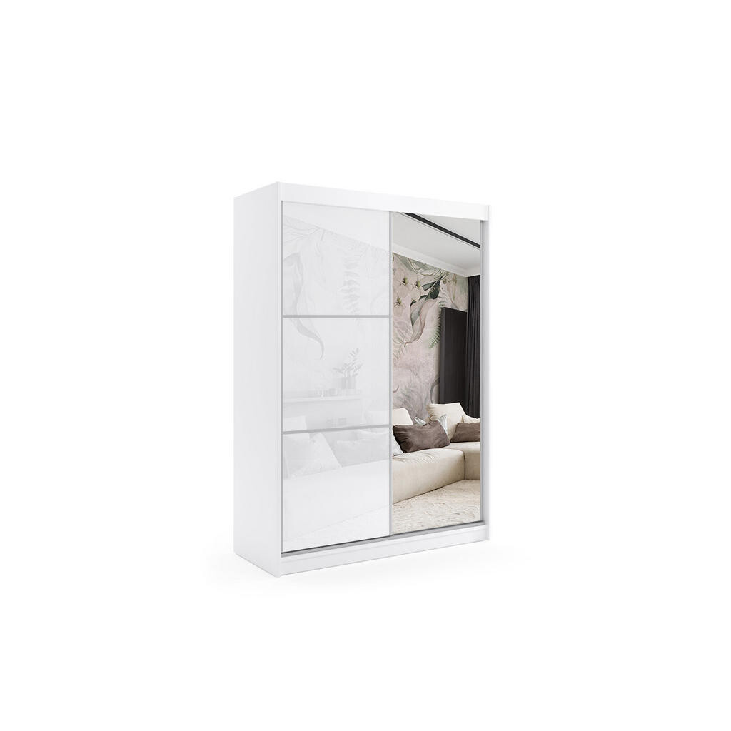 ALTDECOR ŠATNÍ SKŘÍŇ s posuvnými zrcadlovými dveřmi a hliníkovými lamelami – VIVONA – 160 cm, bílá