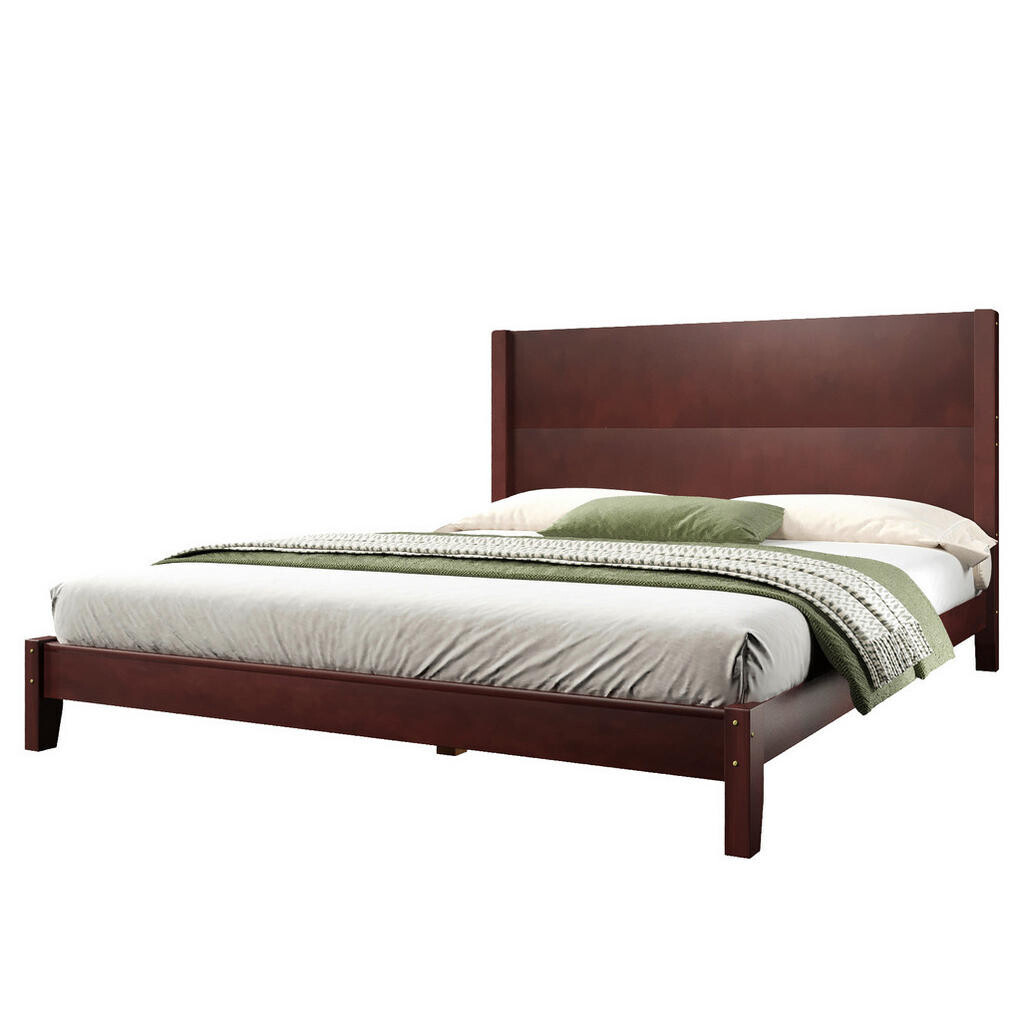 OKWISH POSTEL 160/200 cm hnědá z MDF a překližky s čelem a lamelovým roštem