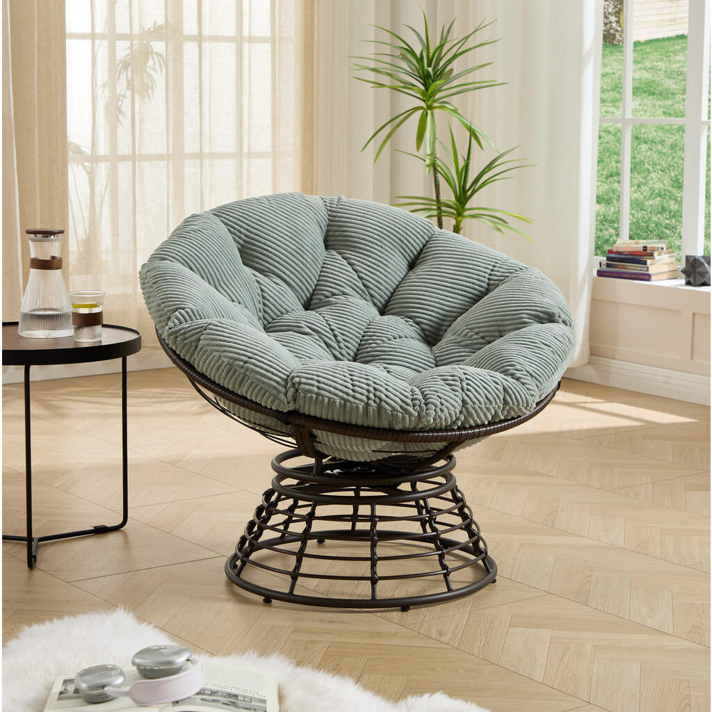 OKWISH OTOČNÉ křeslo 92/92/67 cm světle zelené z oceli s 360° otočnou základnou