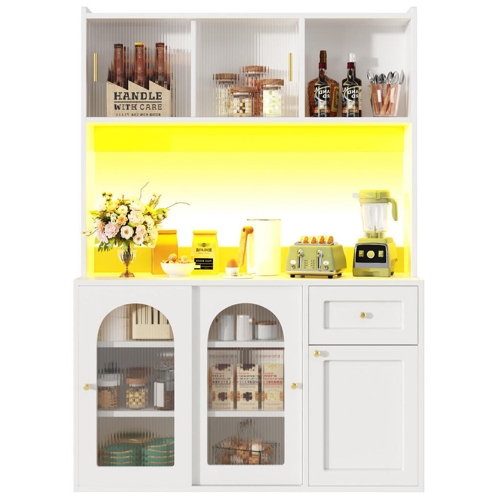 Redom BUFFET 120/35/167 cm s LED osvětlením, nastavitelnými policemi a úložným prostorem, Bílá