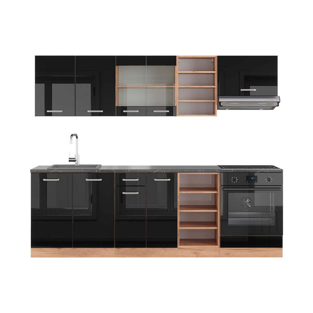 Vicco KUCHYŇSKÝ KOUT R-Line Černý/zlatý dub s vysokým leskem 240 cm , PD Antracit