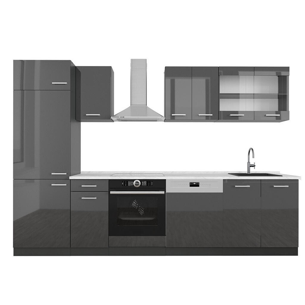 Vicco KUCHYŇSKÝ KOUT R-Line Antracit vysoký lesk/antracit 300 cm , PD Mramor