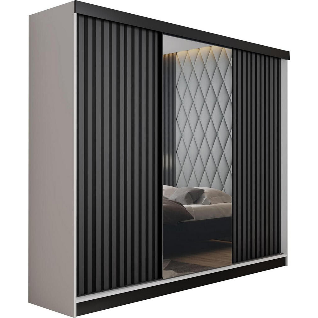 Kier Furniture POSUVNÁ ŠATNÍ SKŘÍŇ MALANI - Bílá a Grafitová 200x205x59 cm