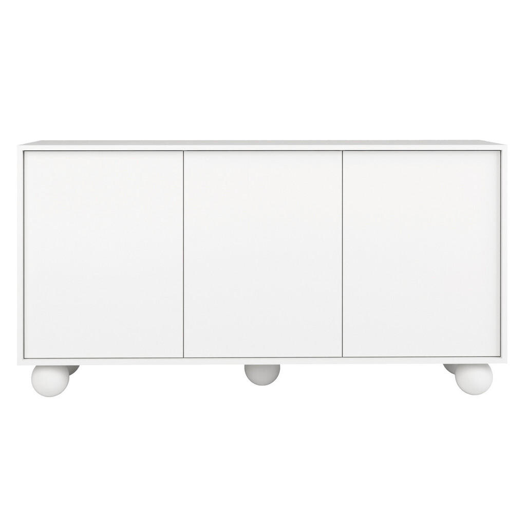 Beautysofa KOMODA Adel se 3 dvířky a kulatými nožkami, 154 cm, bezúchytková, bílá