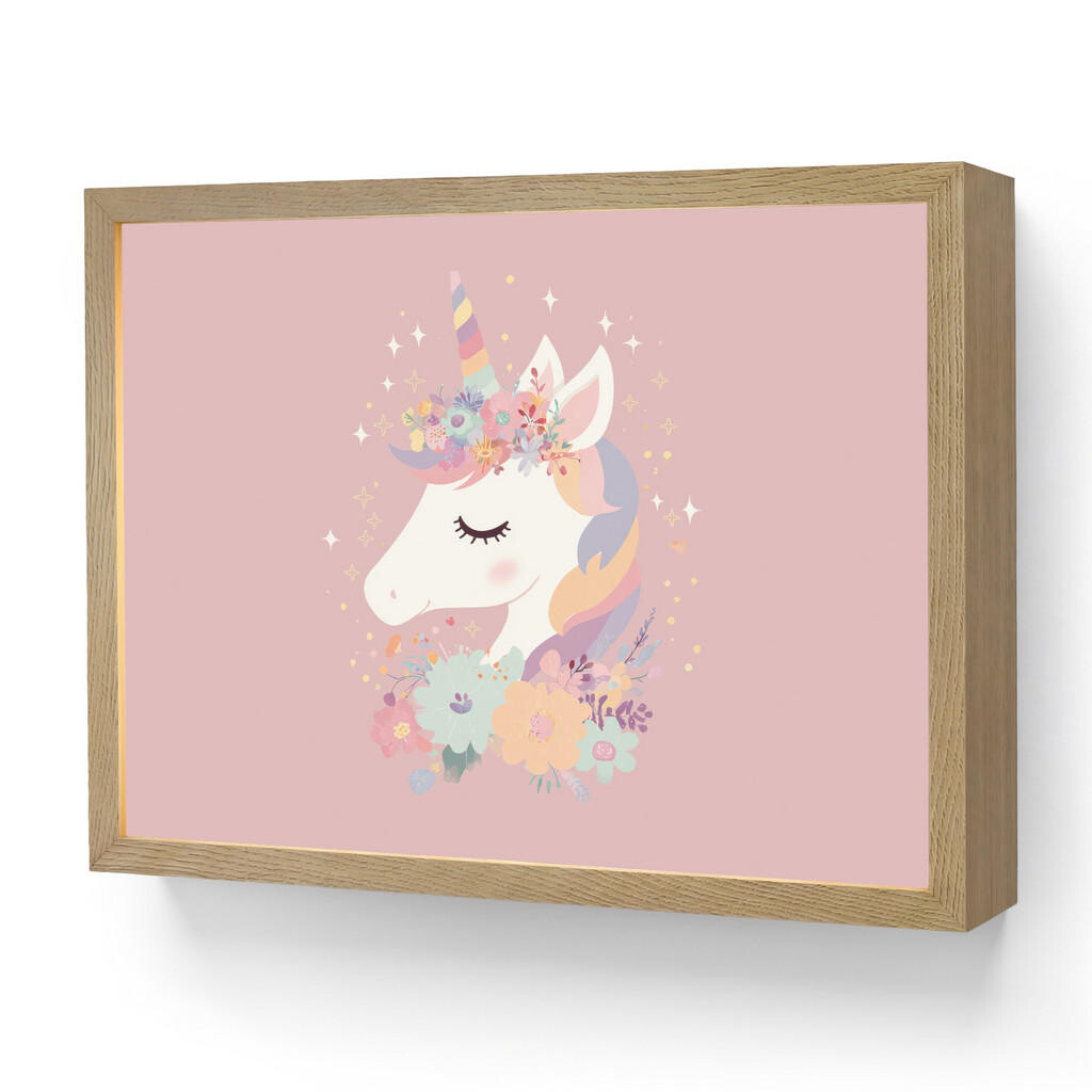 OnlyWow DOBÍJECÍ NOČNÍ LAMPIČKA Jednorožec - růžová - květiny 40x30 cm