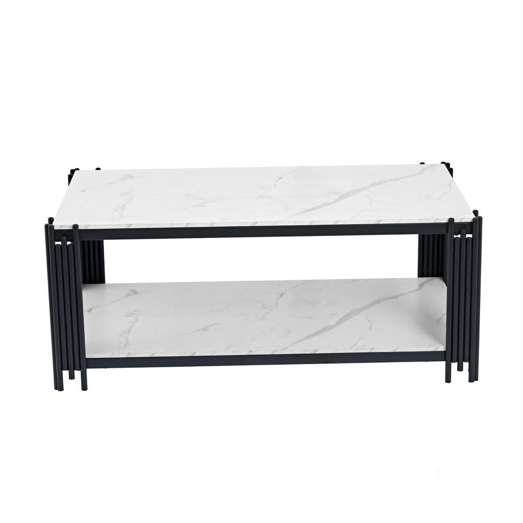 OKWISH KONFERENČNÍ stolek 114/64/46 cm bílá a černá z MDF a kovu se 2 policemi