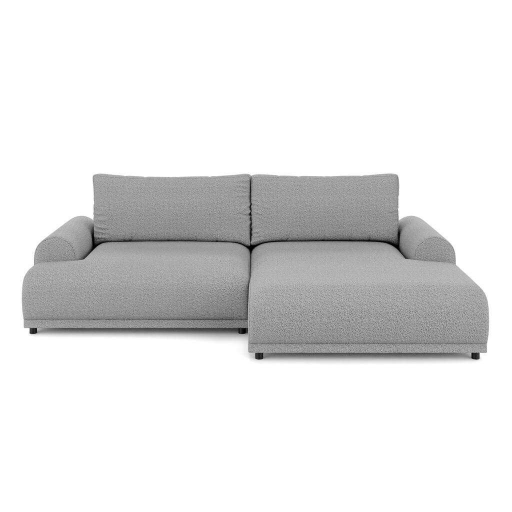luma-home ROHOVÁ POHOVKA s funkcí rozkládání, úložný prostor, extra široký otoman vpravo, Š240/H145/V81 cm, potah s bouclé vzorem šedý / 21029