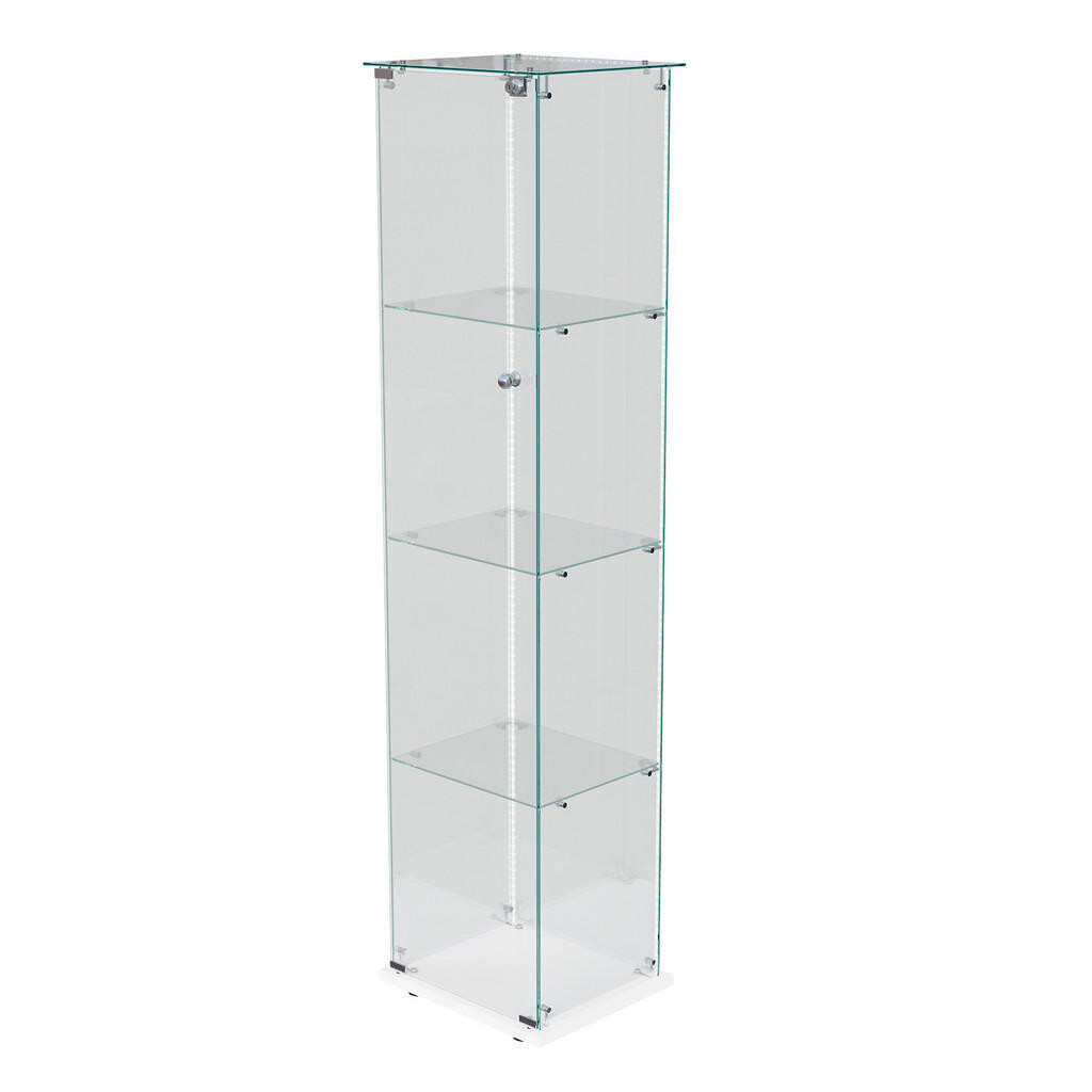 SHOPENTRA VITRÍNA 40x163cm s LED pásky, tvrzené bezpečnostní sklo, bílá, uzamykatelná