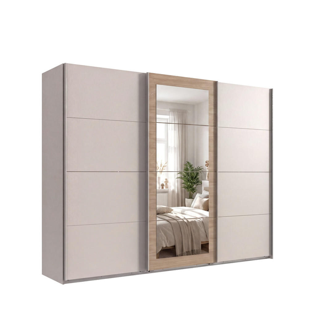 luma-home SKŘÍŇ S VZDUŠNÝMI DVEŘMI, 3dveřová, šířka 270 cm, výška 208 cm, hloubka 64 cm, úchytky v odstínu béžově šedé / 22628