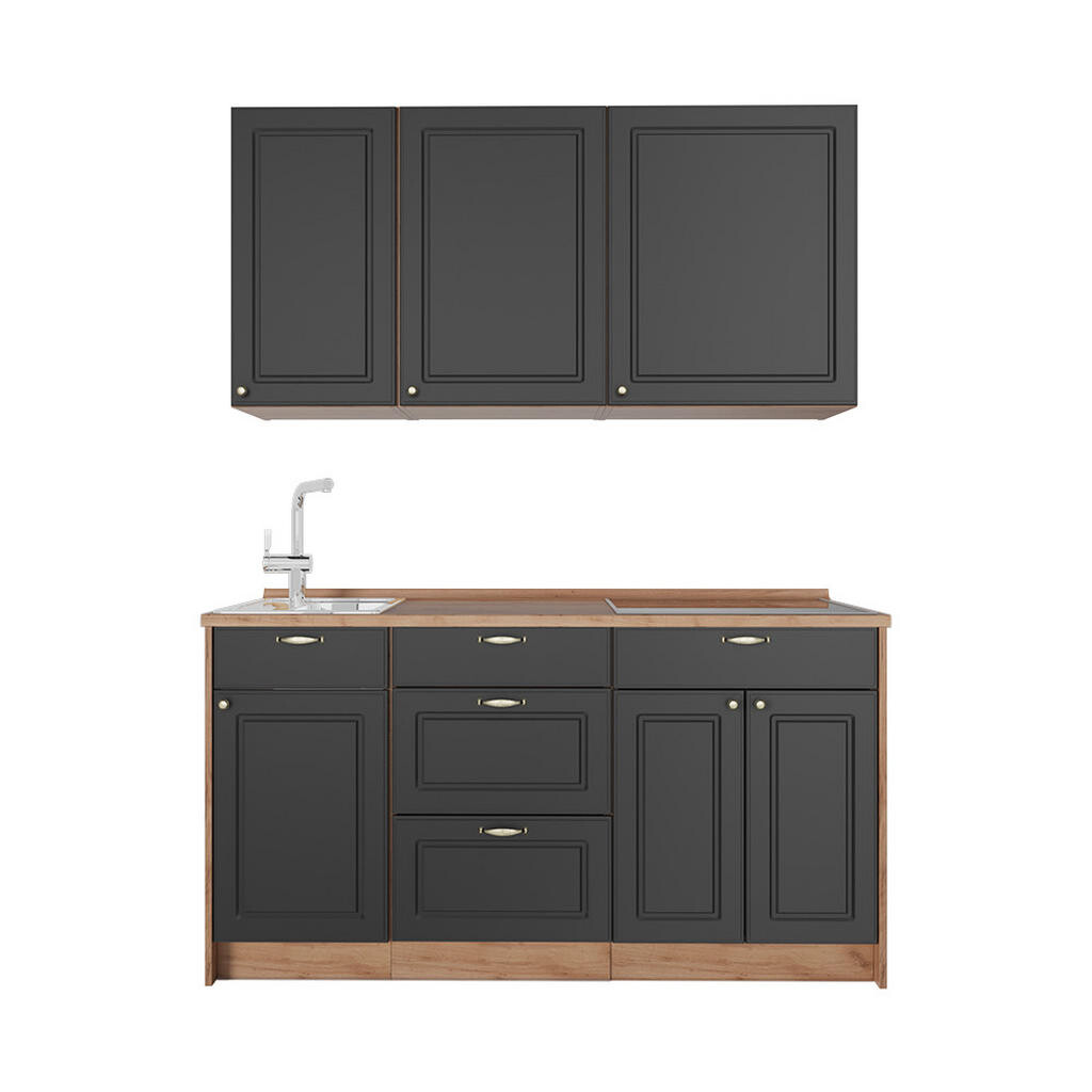 Vicco JEDNOTKOVÁ KUCHYNĚ Fame-Line, Anthrazit-Gold Landhaus/Zlatý mocný dub, 150 cm, PD Dub