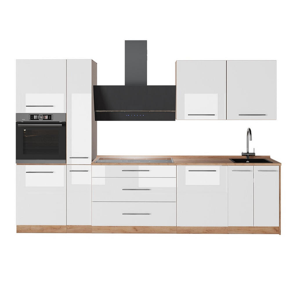 Vicco KUCHYŇSKÝ KOUT Fame-Line, Bílá vysoký lesk/Zlatý mocný dub, 310 cm, PD Dub