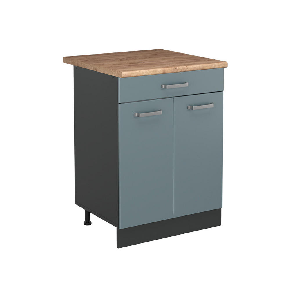 Vicco SPODNÍ SKŘÍŇKA KUCHYŇSKÉ LINKY R-Line, Modrošedá/Antracit, 60 cm se zásuvkou pracovná doska Dub Goldkraft