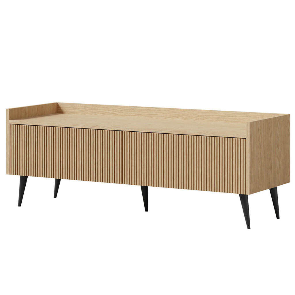 Beautysofa NÍZKÁ KOMODA Amfali se 2 výklopnými dvířky, drážkovaná čela, systém Push-to-open, kovové nohy, 120 cm, jarní dub