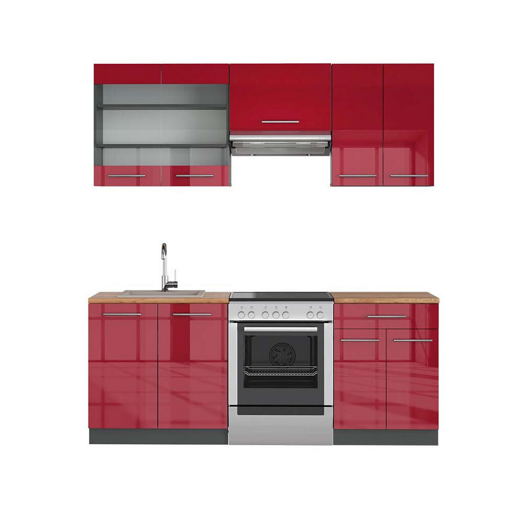 Vicco KUCHYŇSKÝ KOUT Fame-Line Bordeaux vysoký lesk/antracitová 200 cm , PD Dub