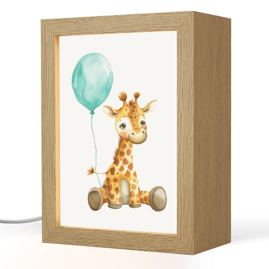 OnlyWow NOČNÍ LAMPIČKA Žirafa - Dítě - Zvířata - Modrý balón 15x20 cm
