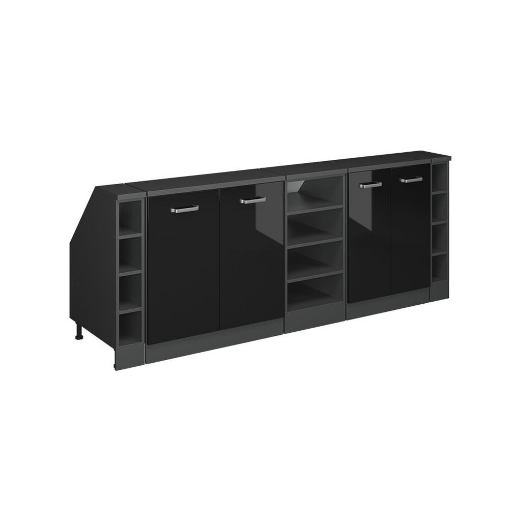Vicco ŠATNÍ SESTAVA PRO ŠIKMÉ STŘECHY Rion Černý vysoký lesk 210 cm Sada 5 korpusů skříně hloubka 60 cm