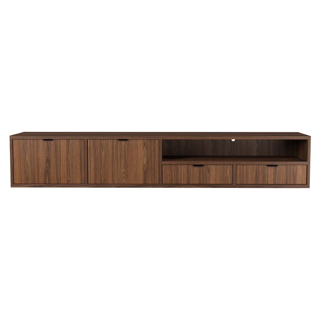 Beautysofa NÍZKÁ visící komoda Evron se 2 zásuvkami a 2 dvířky, 200 cm, ořech