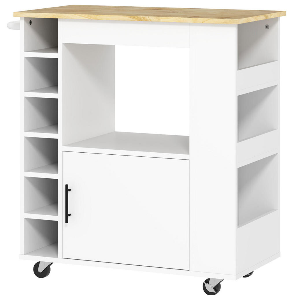 Redom MOBILNÍ kuchyňský ostrůvek na kolečkách 83/40/83 cm s pracovní deskou, policemi a vinotékou, mobilní a praktický, Dub