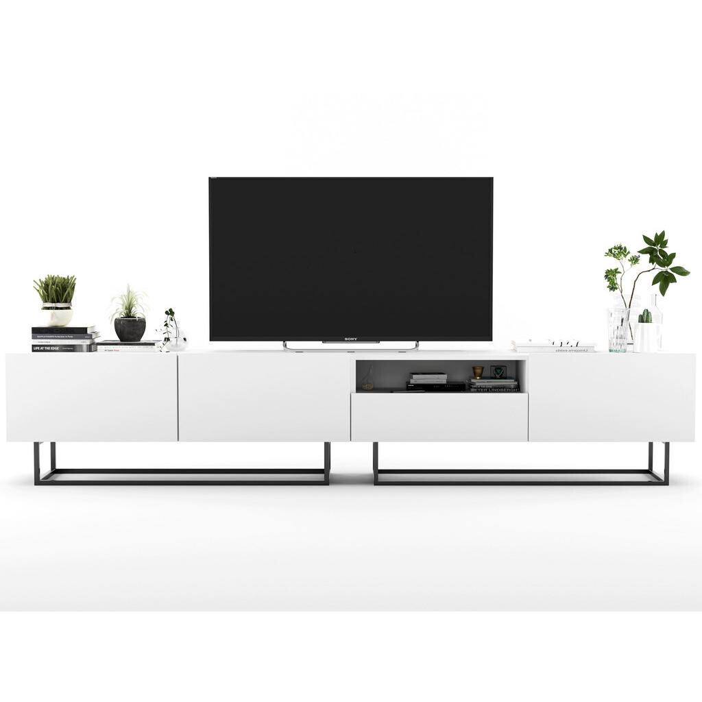 Meble Lindner SADA 2 TV stolků Enjoy Bílá mat 240 cm se zásuvkou a kovovým rámem
