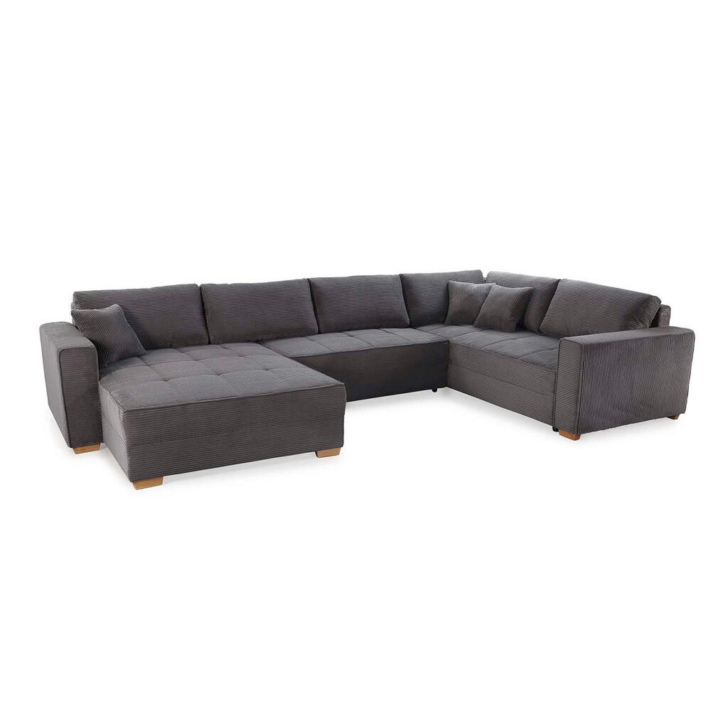 luma-home SEDACÍ SOUPRAVA, spací funkce, úložný prostor pod postelí, pružinová matrace, tvar písmene U, 379 × 227 × 86 cm (Š×H×V), manšestr tmavě šedý