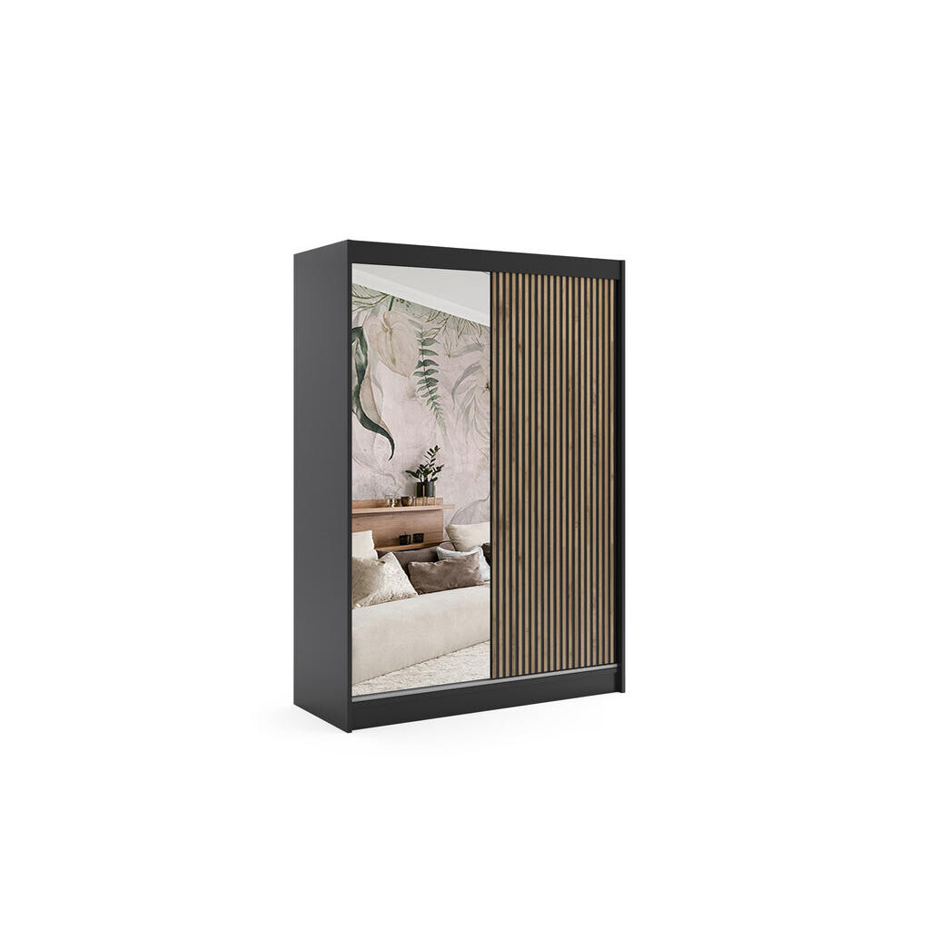 ALTDECOR ŠATNÍ SKŘÍŇ VILAN s zrcadlem – 150 cm – černá | dub wotan