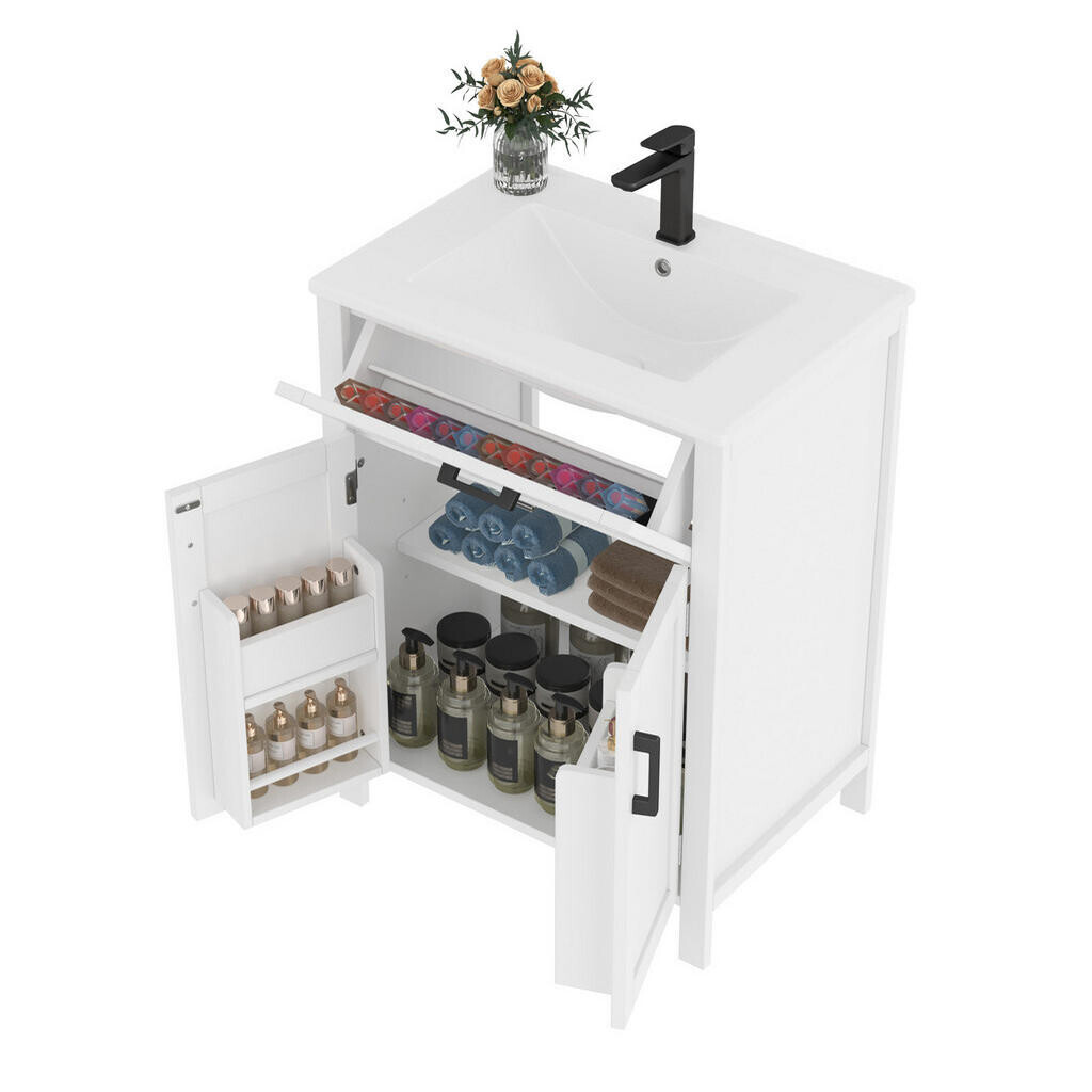OKWISH KOUPELNOVÁ skříňka s umyvadlem 60/46/84,8 cm bílá z MDF a keramiky s úložným prostorem