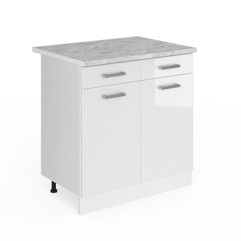 Vicco UNIVERZÁLNÍ ZÁKLADNÍ JEDNOTKA R-Line Bílá vysoký lesk 80 cm se zásuvkami a dvířky, s pracovní deskou