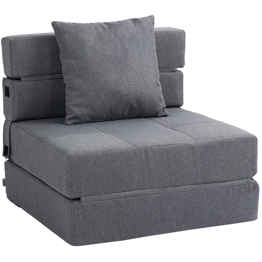 Redom ROZKLÁDACÍ křeslo 70/70/61 cm a 174/70/15 cm s funkcí lůžka a polštářem, Tmavě šedá