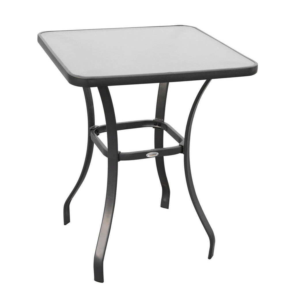 OKWISH ZAHRADNÍ stůl 68,5/68,5/84 cm černý z kovu s tvrzenou skleněnou deskou