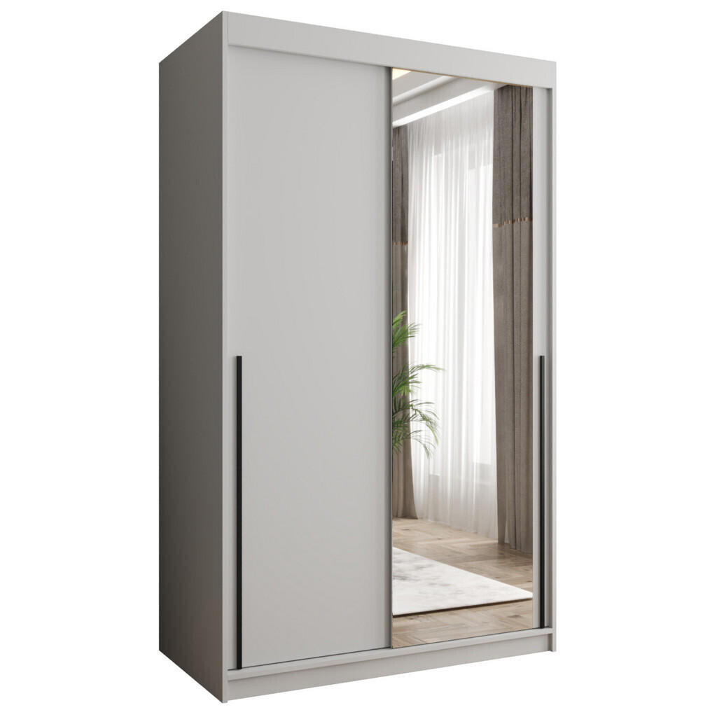 Home Collective SKŘÍŇ S POSUVNÝMI DVEŘMI se zrcadlem, šířka 120 cm, bílá s černým úchytem