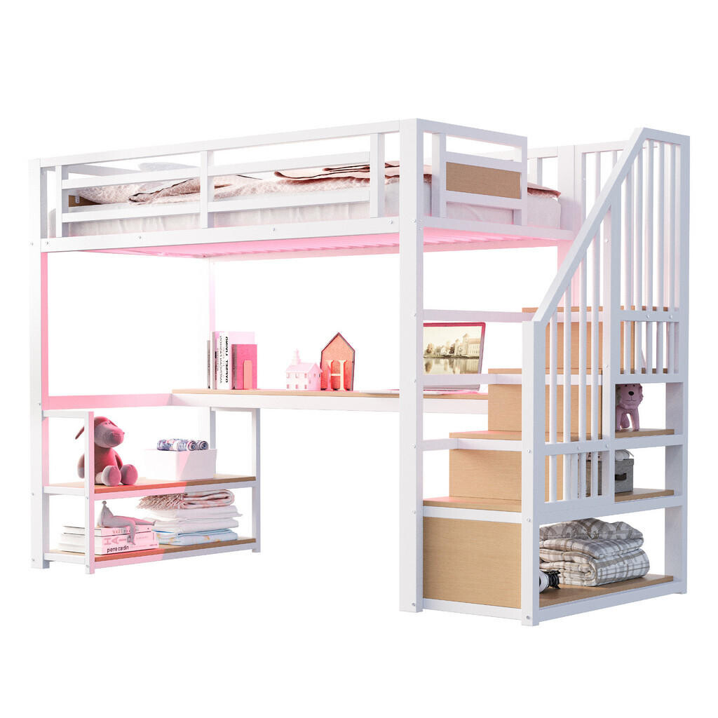 FLIEKS VYVÝŠENÁ POSTEL 90x200cm Stůl LED Úložný Bílá
