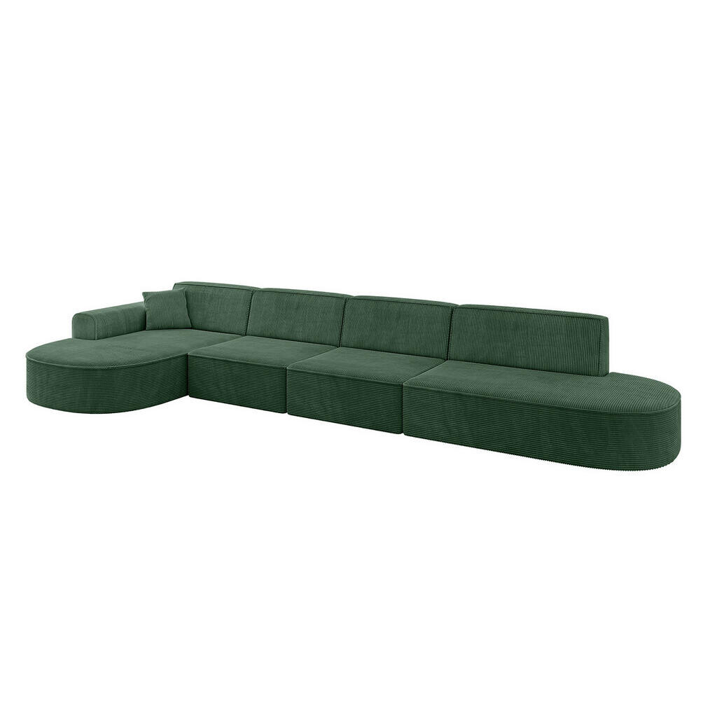 ALTDECOR ROHOVÁ SEDACÍ SOUPRAVA s otomanem vlevo MARI-L3 – 413 × 171 × 79 cm, zelený manšestr