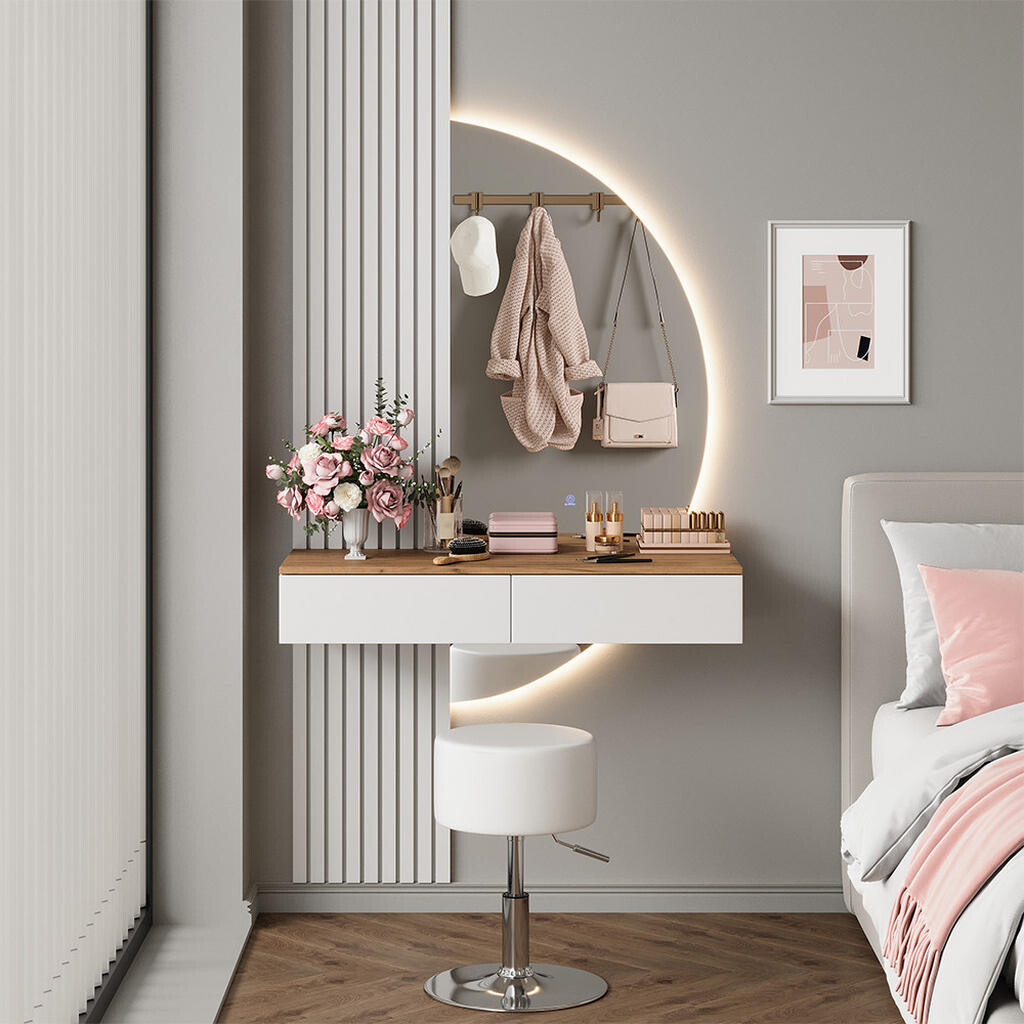 Vicco TOALETNÍ STOLEK Melina Bílá/dub 100 cm se zrcadlem LED a stoličkou