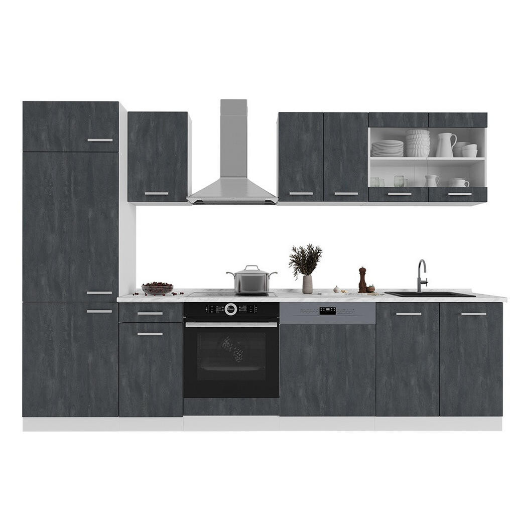 Vicco KUCHYŇSKÝ KOUT R-Line Černý beton/bílá 300 cm bez pracovní desky