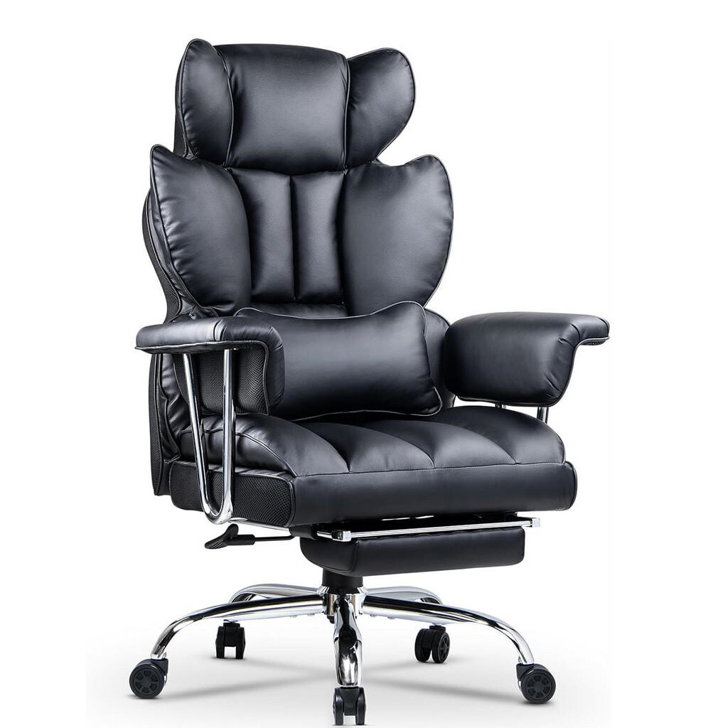 Rattantree KANCELÁŘSKÁ-ŽIDLE pro manažery, ergonomická, kožená, opěrka nohou – Černá