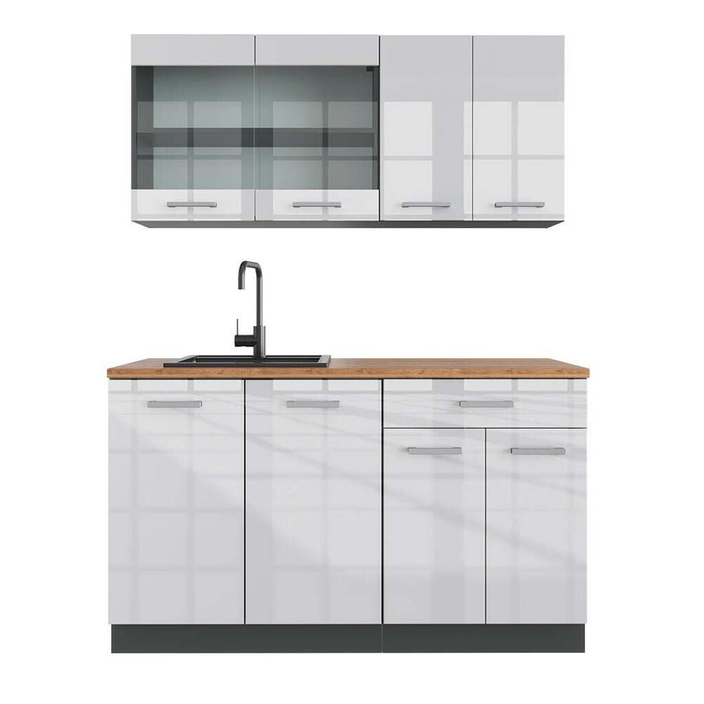 Vicco JEDNOTKOVÁ KUCHYNĚ R-Line Bílá vysoký lesk 140 cm , PD Dub