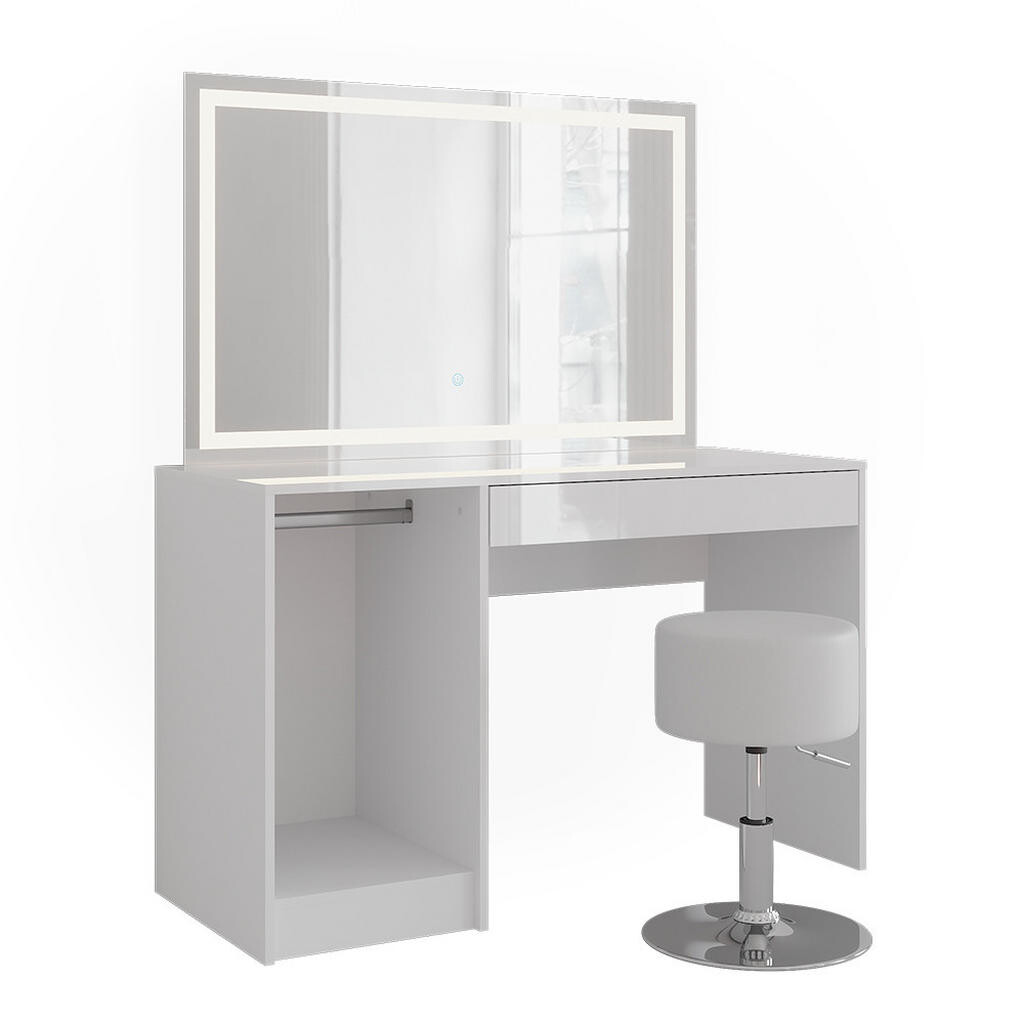 Vicco TOALETNÍ STOLEK Sherry Bílá/bílý vysoký lesk 119.8 cm s LED osvětlením a taburetem