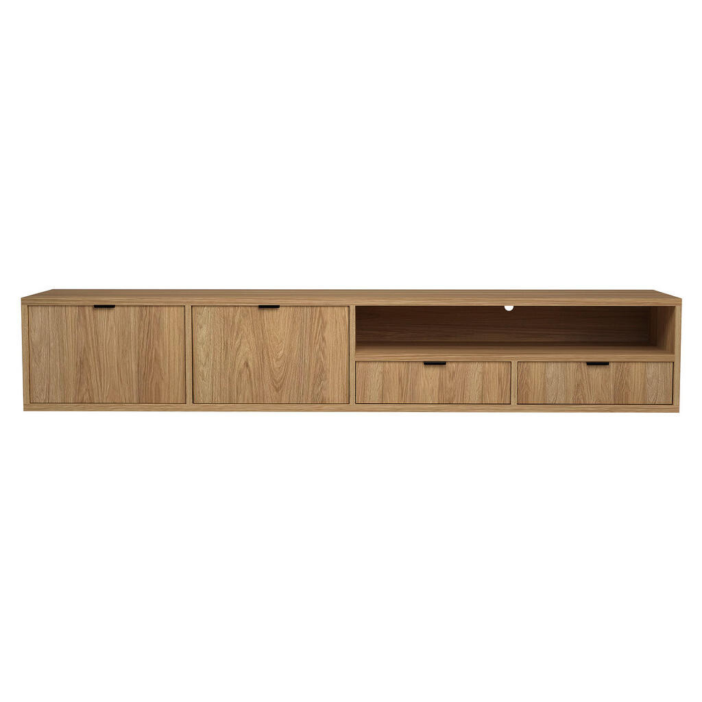 Beautysofa NÍZKÁ visící komoda Evron se 2 zásuvkami a 2 dvířky, 200 cm, dub Hikora