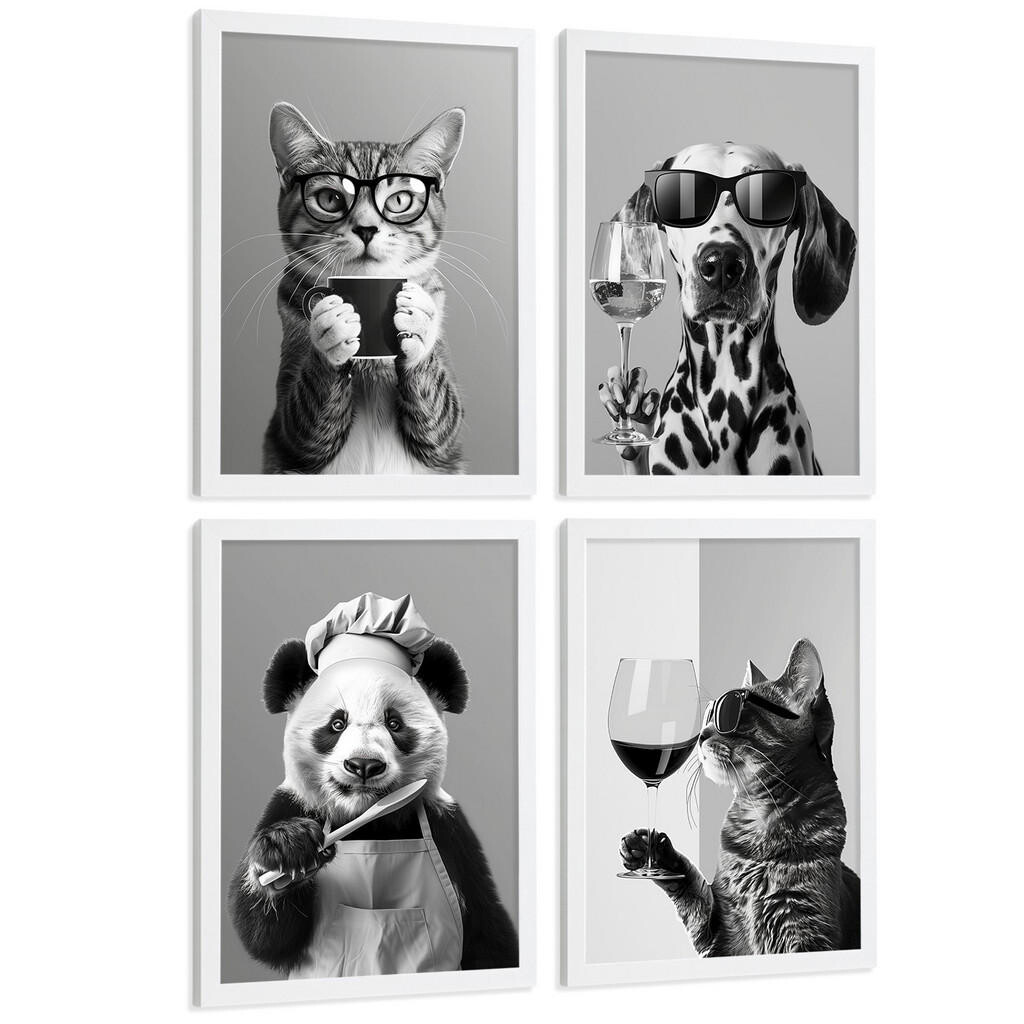Nacnic PLAKAT Sada 4 Byn Animals A3 Bílý rám