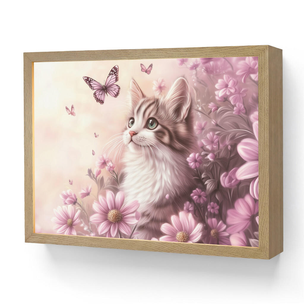 OnlyWow DOBÍJECÍ NOČNÍ LAMPIČKA Koťátko - Květiny - Motýli - Fialová 40x30 cm