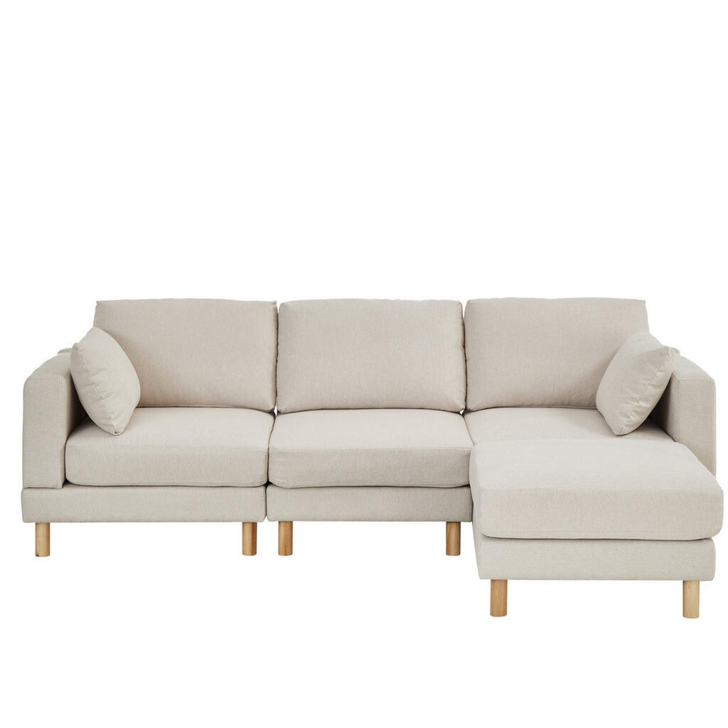 OKWISH ROHOVÁ pohovka 235/152/78 cm béžová z polyesteru s taburetem a variabilní lehací částí