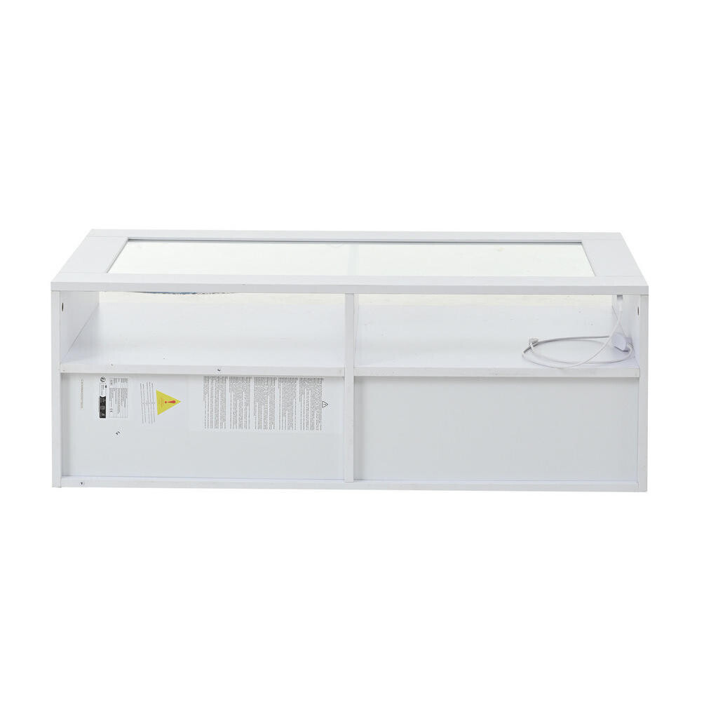 OKWISH KONFERENČNÍ stolek 100/50/35 cm bílý ze skla a dřevotřísky s LED osvětlením a 2 zásuvkami