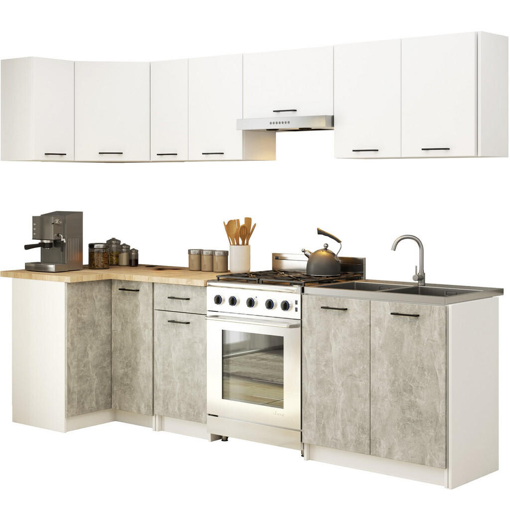 RAUMHIRSCH FURNITURE KUCHYŇSKÝ BLOK Bílá, Beton 203/300/46
