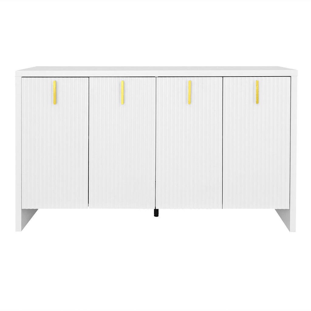 Urban Meuble SIDEBOARD bílý a zlatý 140 cm s drážkovaným vzhledem a nastavitelnými policemi