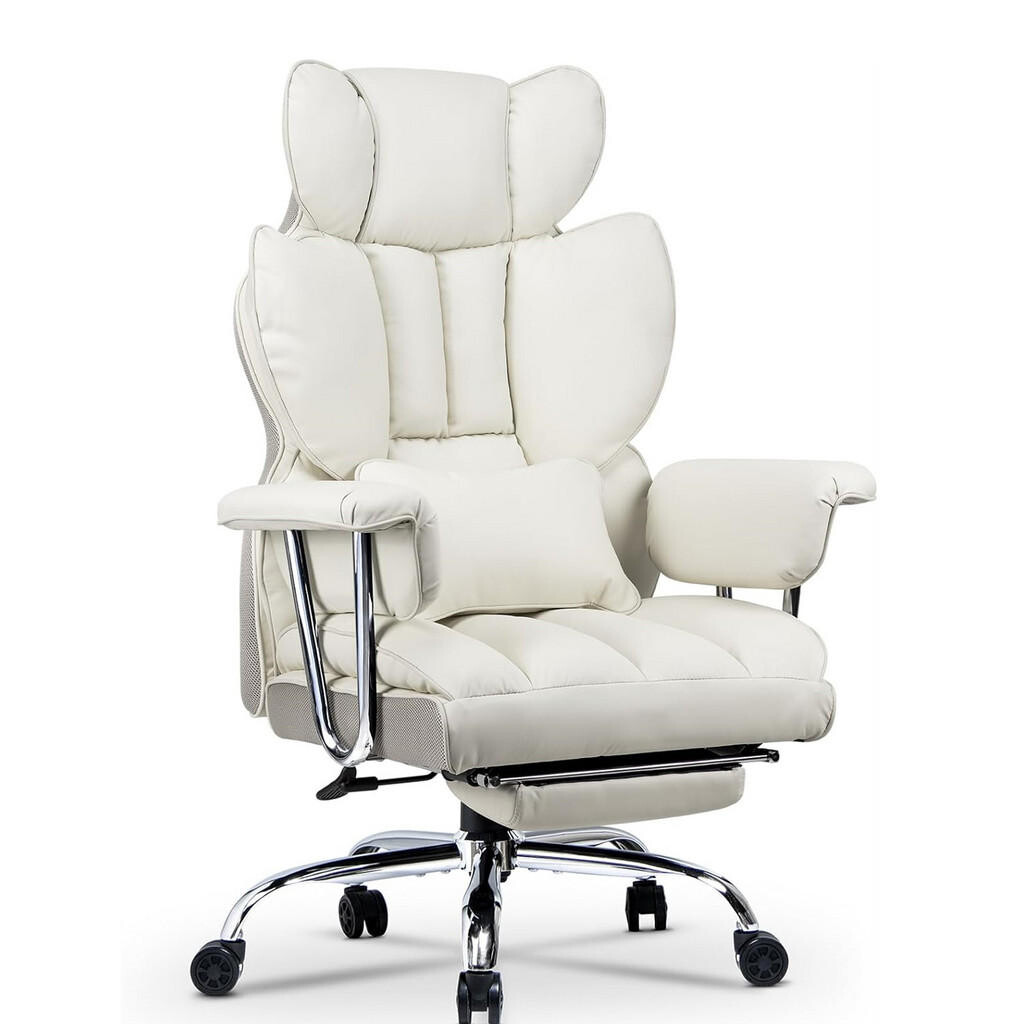 Rattantree KANCELÁŘSKÁ-ŽIDLE pro manažery, ergonomická, kožená, opěrka nohou – Bílá