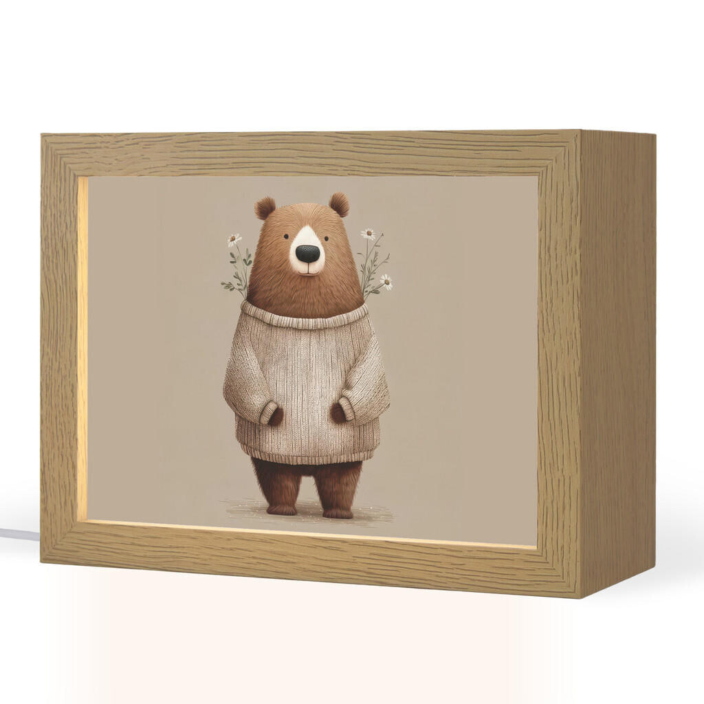 OnlyWow NOČNÍ LAMPIČKA Medvěd - Bílé květy - Cosy 20x15 cm